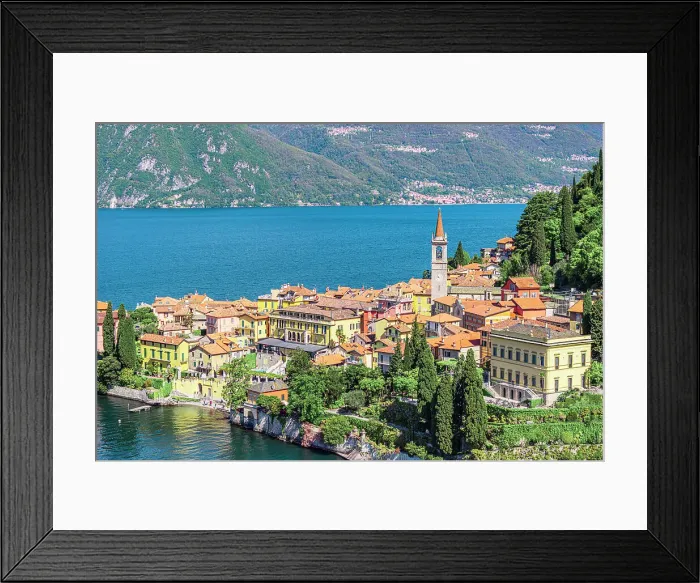 Framed Print : Aerial view of Varenna, Lake Como, Province of Lecco, Lombardy, Italy
