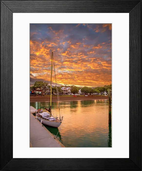 Framed Print : New Zealand, North Island, Northland, Bay of Islands, Russel, sunrise at the dock