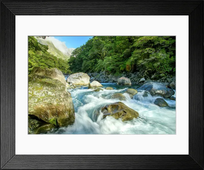 Framed Print : New Zealand, South Island, Fiordland National Park, UNESCO World Heritage, rushing river Framed Print : New Zealand, South Island, Fiordland National Park, UNESCO World Heritage, rushing river