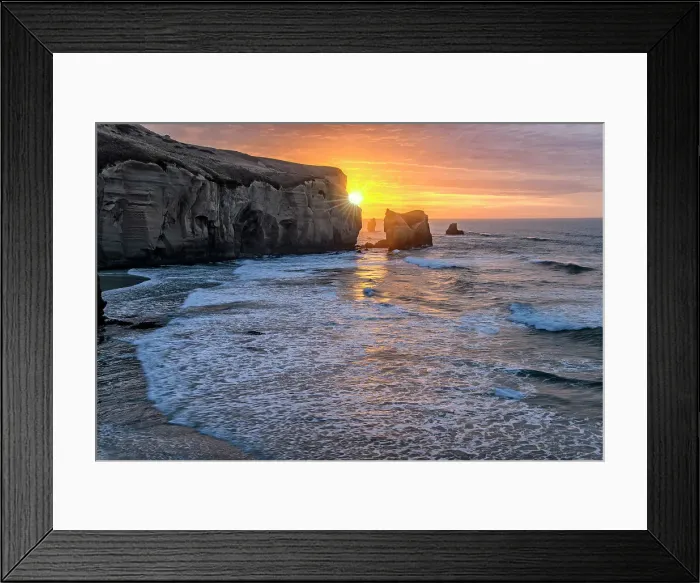 Framed Print : New Zealand, South Island, Dunedin, Tunnel Beach, sunrise