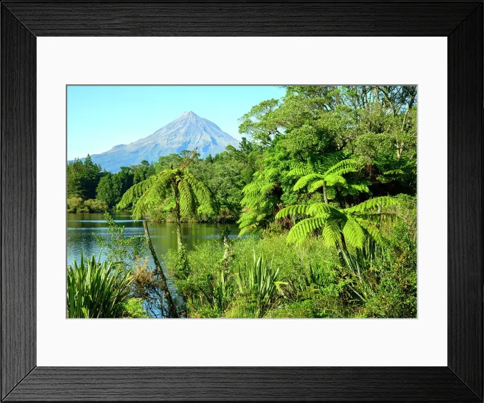 Framed Print : New Zealand, North Island, New Plymouth, Lake Mangamahoe, Mount Egmont, Taranaki