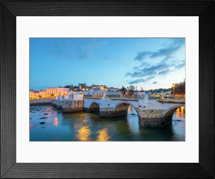 Framed Print : The Tavira Roman Bridge over the River Gilao at Dusk, Tavira, Algarve, Portugal Framed Print : The Tavira Roman Bridge over the River Gilao at Dusk, Tavira, Algarve, Portugal
