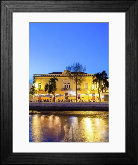 Framed Print : Restaurant on the River Gilao at Dusk, Tavira, Algarve, Portugal Framed Print : Restaurant on the River Gilao at Dusk, Tavira, Algarve, Portugal