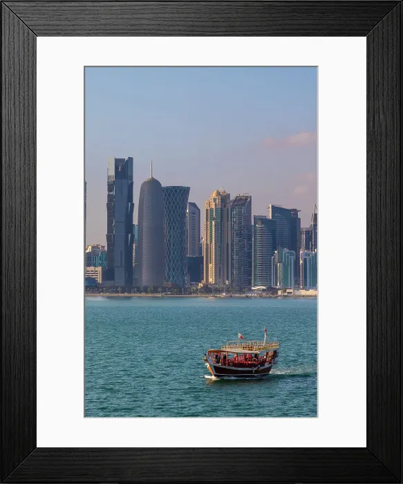 Framed Print : A Dhow in the Harbour with the West Bay Skyline, Doha, Qatar