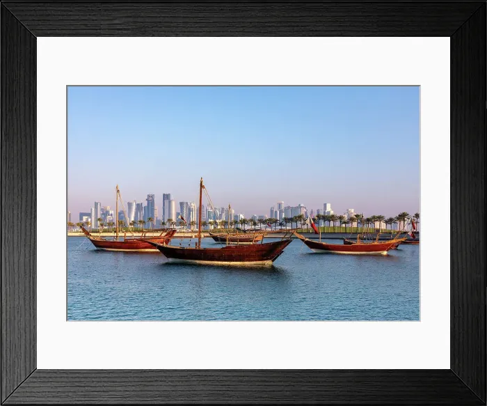 Framed Print : Dhows with West Bay Skyline, Doha, Qatar, West Asia Framed Print : Dhows with West Bay Skyline, Doha, Qatar, West Asia