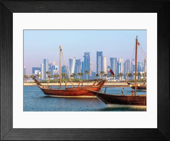 Framed Print : Dhows with West Bay Skyline, Doha, Qatar, West Asia Framed Print : Dhows with West Bay Skyline, Doha, Qatar, West Asia