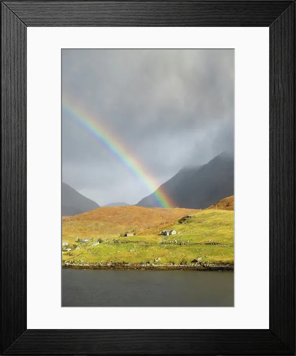 Framed Print : Rain and rainbow over Bunavoneader and North Harris mountains, Isle of Harris, Outer Hebrides, Scotland Framed Print : Rain and rainbow over Bunavoneader and North Harris mountains, Isle of Harris, Outer Hebrides, Scotland