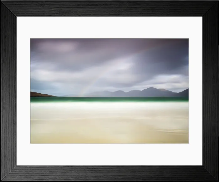 Framed Print : Rainbow over Traigh Rosamol (Rosamol beach), with Harris Hills in the background, Isle of Harris, Outer Hebrides, Scotland Framed Print : Rainbow over Traigh Rosamol (Rosamol beach), with Harris Hills in the background, Isle of Harris, Outer Hebrides, Scotland