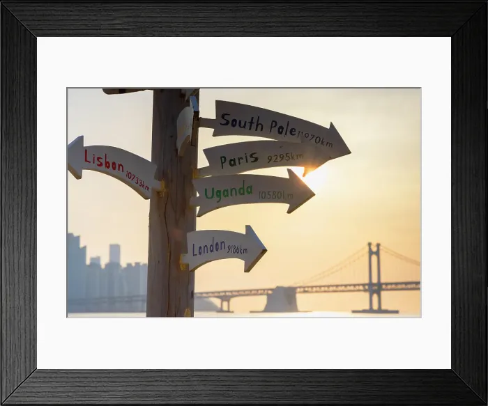 Framed Print : Signpost on Gwangalli Beach, Busan, South Korea