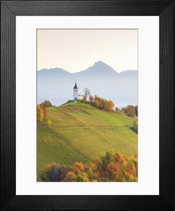 Framed Print : Slovenia, Jamnik, Church of St. Primoz with the Kamnik-Savinja Alps beyond, Gorenjska Framed Print : Slovenia, Jamnik, Church of St. Primoz with the Kamnik-Savinja Alps beyond, Gorenjska