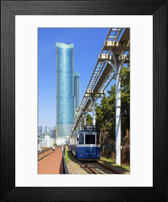 Framed Print : Train of Haeundae Blueline Park and Busan X the Sky skyscraper, Haeundae Beach, Busan, South Korea Framed Print : Train of Haeundae Blueline Park and Busan X the Sky skyscraper, Haeundae Beach, Busan, South Korea