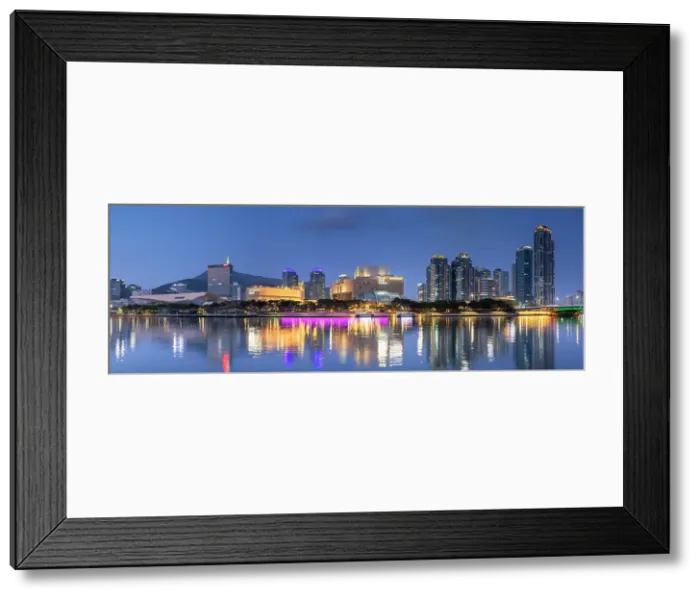 Framed Print : Museums and park along Haeundae River at dusk, Busan, South Korea Framed Print : Museums and park along Haeundae River at dusk, Busan, South Korea