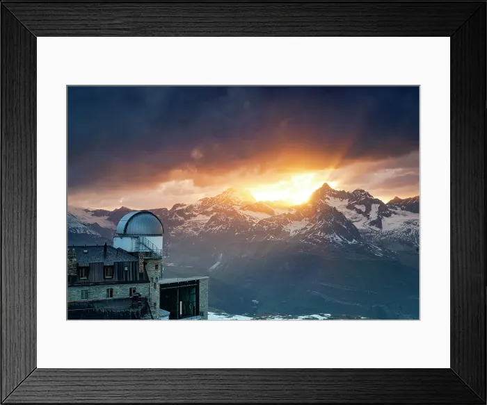 Framed Print : Burning sunset sky over Dent Blanche and Ober Gabelhorn snowy mountains view from Kulmhotel Gornergrat, Zermatt, Switzerland Framed Print : Burning sunset sky over Dent Blanche and Ober Gabelhorn snowy mountains view from Kulmhotel Gornergrat, Zermatt, Switzerland