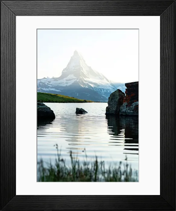 Framed Print : Sunset mist over Matterhorn peak mirrored in lake Stellisee, Zermatt, Valais Canton, Switzerland