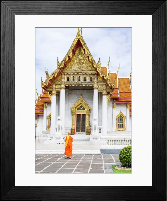 Framed Print : Buddhist monk entering the Wat Benchamabophit temple, (Marble Temple), Bangkok, Thailand Framed Print : Buddhist monk entering the Wat Benchamabophit temple, (Marble Temple), Bangkok, Thailand