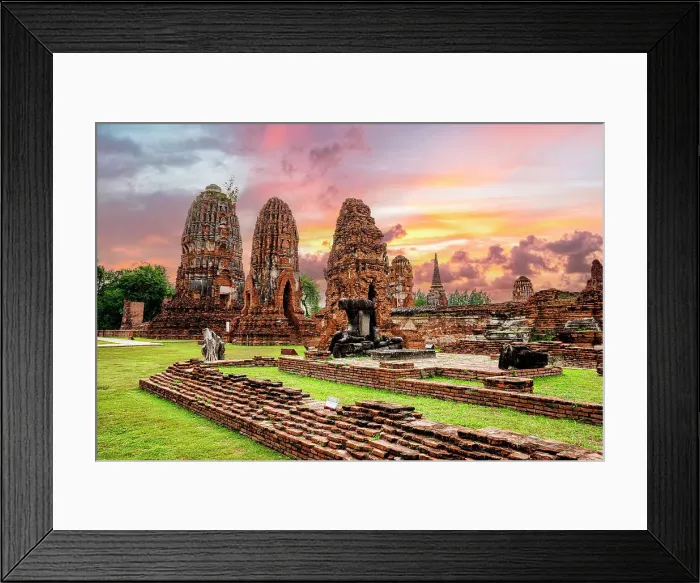 Framed Print : Romantic sky at sunset over the ancient buddhist temples and stupa in Ayutthaya historical park, Thailand Framed Print : Romantic sky at sunset over the ancient buddhist temples and stupa in Ayutthaya historical park, Thailand