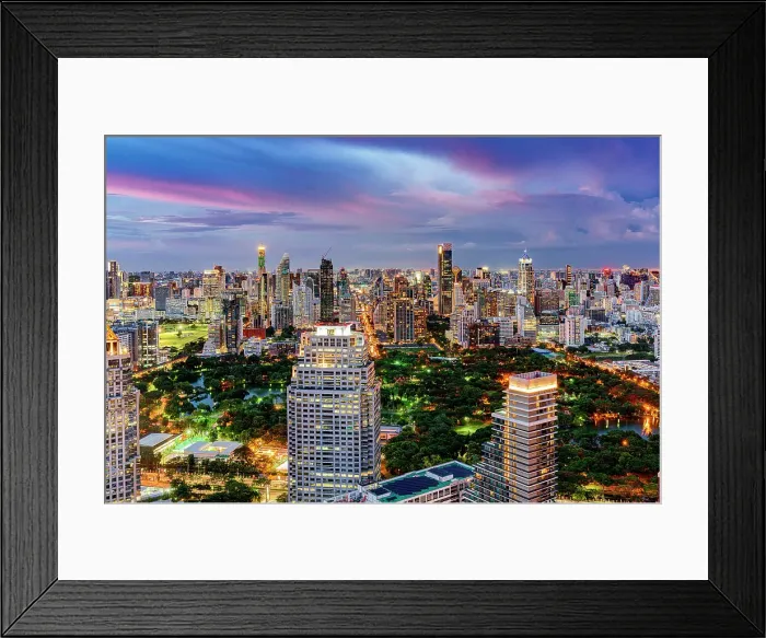Framed Print : Aerial view of Bangkok city skyline at sunset, Thailand Framed Print : Aerial view of Bangkok city skyline at sunset, Thailand