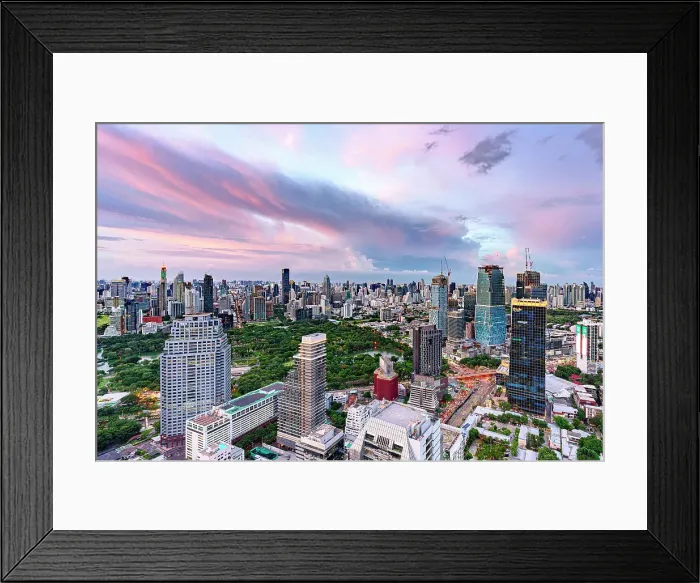 Framed Print : Aerial view of Bangkok city skyline at sunset, Thailand