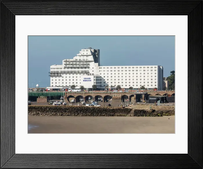 Framed Print : England, Kent, Folkestone, Sunny Sands Beach and Grand Burstin Hotel Framed Print : England, Kent, Folkestone, Sunny Sands Beach and Grand Burstin Hotel