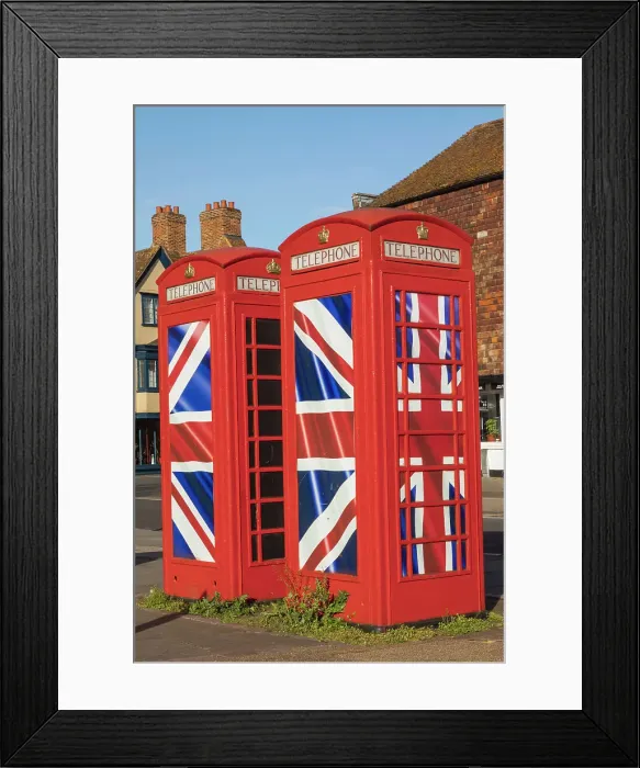Framed Print : England, Kent, Canterbury, Traditional Red Telephone Boxes with Union Jack Flagred Framed Print : England, Kent, Canterbury, Traditional Red Telephone Boxes with Union Jack Flagred