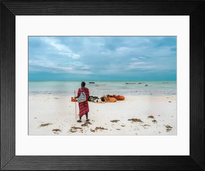Framed Print : Masai and caws on the beach, Paje, Zanzibar, Tanzania, Africa Framed Print : Masai and caws on the beach, Paje, Zanzibar, Tanzania, Africa