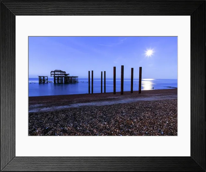 Framed Print : England, East Sussex, Brighton, , Brighton Beach, The Ruins of West Pier at Night Framed Print : England, East Sussex, Brighton, , Brighton Beach, The Ruins of West Pier at Night