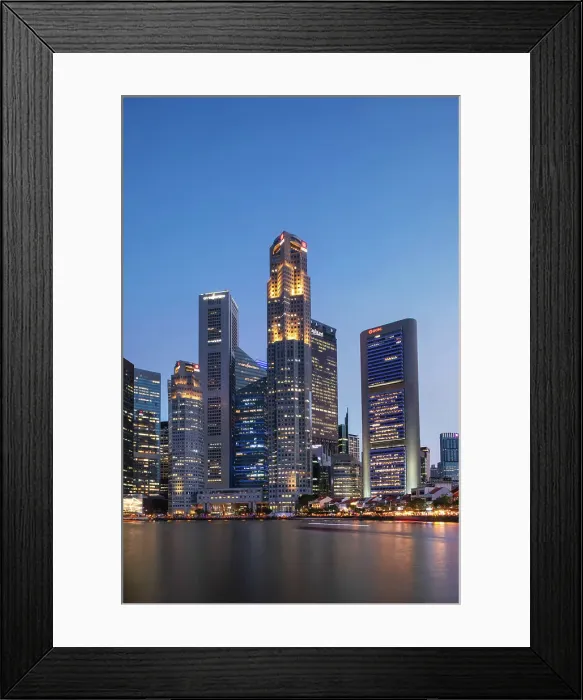 Framed Print : Asia, Singapore, Boat Quay and Singapore River with Riverside Pubs and Restaurants and City Business Area Buildings at Dusk Framed Print : Asia, Singapore, Boat Quay and Singapore River with Riverside Pubs and Restaurants and City Business Area Buildings at Dusk