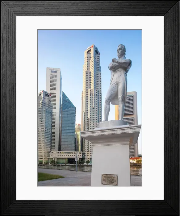 Framed Print : Asia, Singapore, Stamford Raffles Statue and City Business Area Skyline Framed Print : Asia, Singapore, Stamford Raffles Statue and City Business Area Skyline