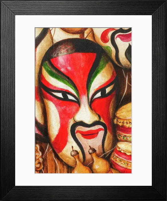 Framed Print : Asia, Singapore, Chinatown, Wall Mural depicting Chinese Masks Framed Print : Asia, Singapore, Chinatown, Wall Mural depicting Chinese Masks