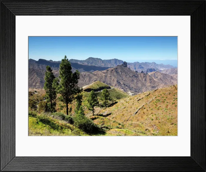 Framed Print : Spectacular mountain scenery and Roque Bentayga with Tejeda town in Central Gran Canaria, Canary Islands, Spain Framed Print : Spectacular mountain scenery and Roque Bentayga with Tejeda town in Central Gran Canaria, Canary Islands, Spain