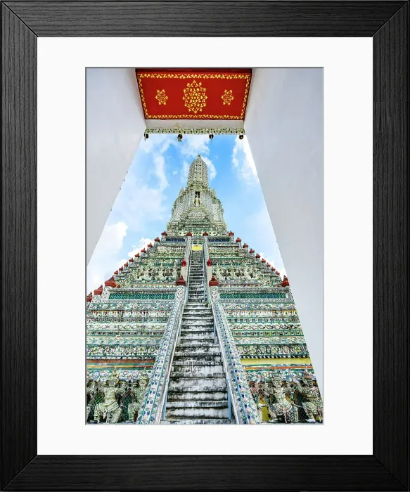 Framed Print : Porcelain statues decorations and steep staircase at Wat Arun Ratchawararam Buddhist temple, Bangkok, Thailand Framed Print : Porcelain statues decorations and steep staircase at Wat Arun Ratchawararam Buddhist temple, Bangkok, Thailand