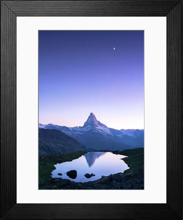 Framed Print : Ethereal lights of dusk over Matterhorn mirrored in Stellisee lake, Zermatt, Canton of Valais, Switzerland Framed Print : Ethereal lights of dusk over Matterhorn mirrored in Stellisee lake, Zermatt, Canton of Valais, Switzerland