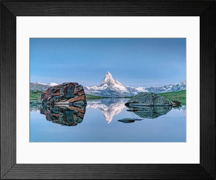 Framed Print : Matterhorn peak reflected in Stellisee idyllic mountain lake at blue hour, Zermatt, Canton of Valais, Switzerland Framed Print : Matterhorn peak reflected in Stellisee idyllic mountain lake at blue hour, Zermatt, Canton of Valais, Switzerland
