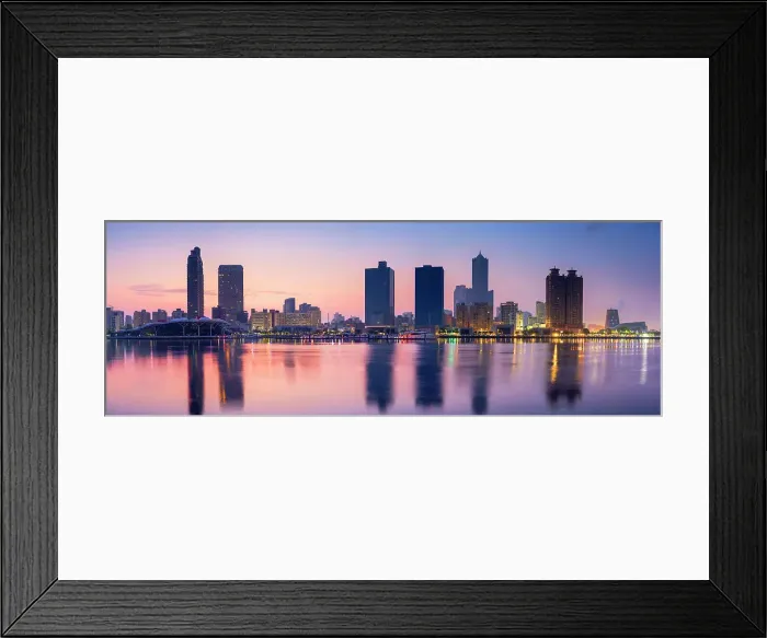 Framed Print : Glory Pier and skyscrapers at dawn, Kaohsiung, Taiwan Framed Print : Glory Pier and skyscrapers at dawn, Kaohsiung, Taiwan