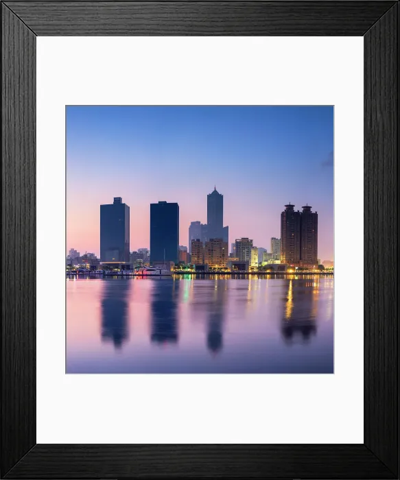 Framed Print : Glory Pier, 85 Sky Tower and skyscrapers at dawn, Kaohsiung, Taiwan