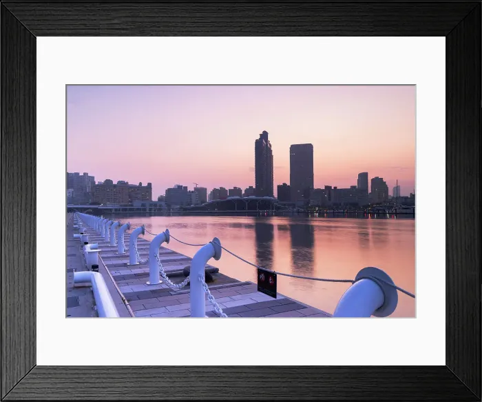 Framed Print : Glory Pier and skyscrapers at dawn, Kaohsiung, Taiwan Framed Print : Glory Pier and skyscrapers at dawn, Kaohsiung, Taiwan