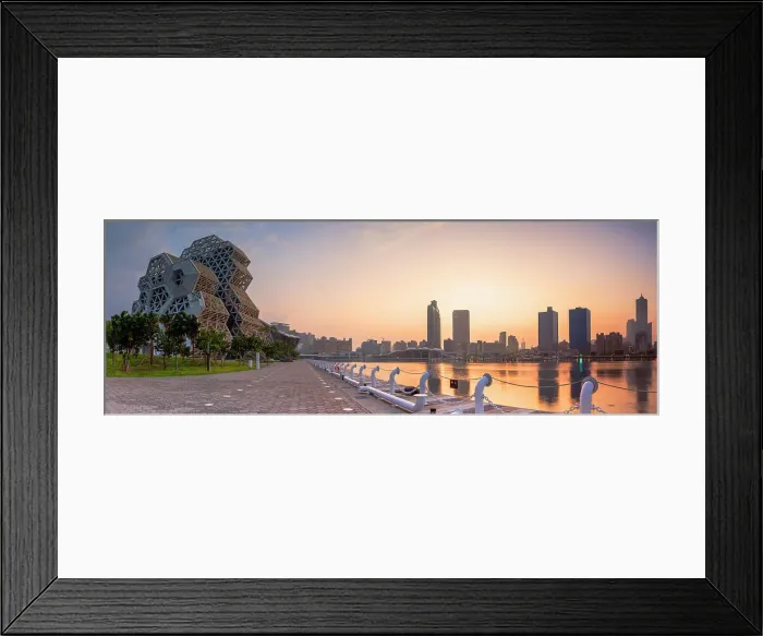 Framed Print : Kaohsiung Music Center Coral Zone and Glory Pier at sunrise, Kaohsiung, Taiwan