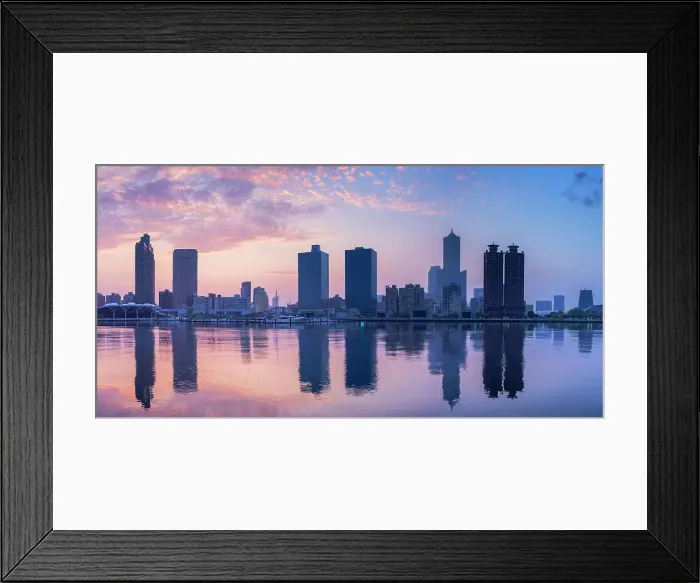 Framed Print : Glory Pier and skyscrapers at dawn, Kaohsiung, Taiwan Framed Print : Glory Pier and skyscrapers at dawn, Kaohsiung, Taiwan