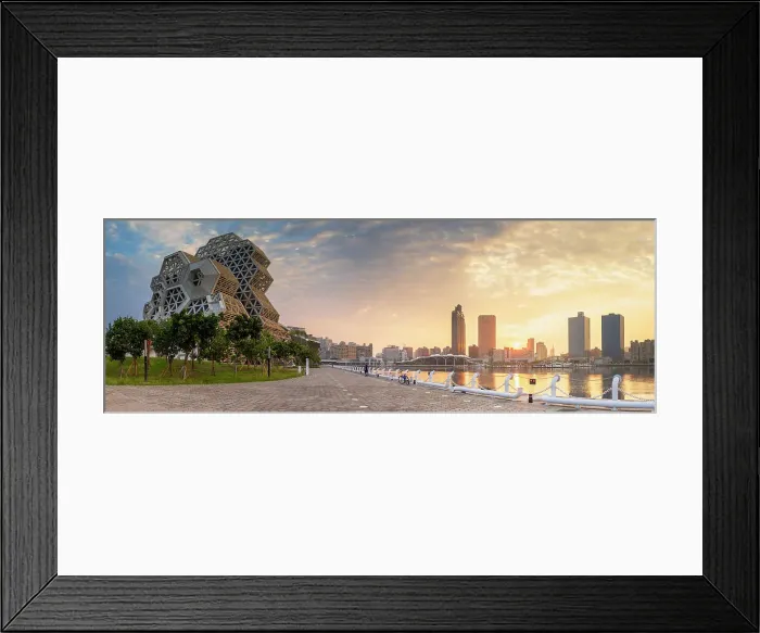 Framed Print : Kaohsiung Music Center Coral Zone and Glory Pier at sunrise, Kaohsiung, Taiwan