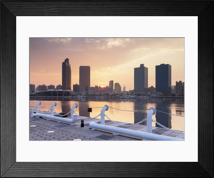 Framed Print : Glory Pier and skyscrapers at sunrise, Kaohsiung, Taiwan Framed Print : Glory Pier and skyscrapers at sunrise, Kaohsiung, Taiwan
