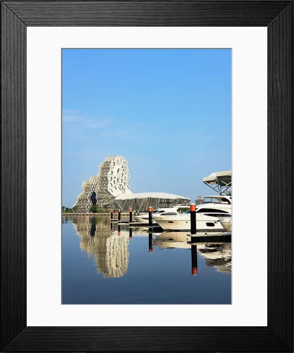 Framed Print : Kaohsiung Music Centre and boats moored at Glory Pier, Kaohsiung, Taiwan Framed Print : Kaohsiung Music Centre and boats moored at Glory Pier, Kaohsiung, Taiwan