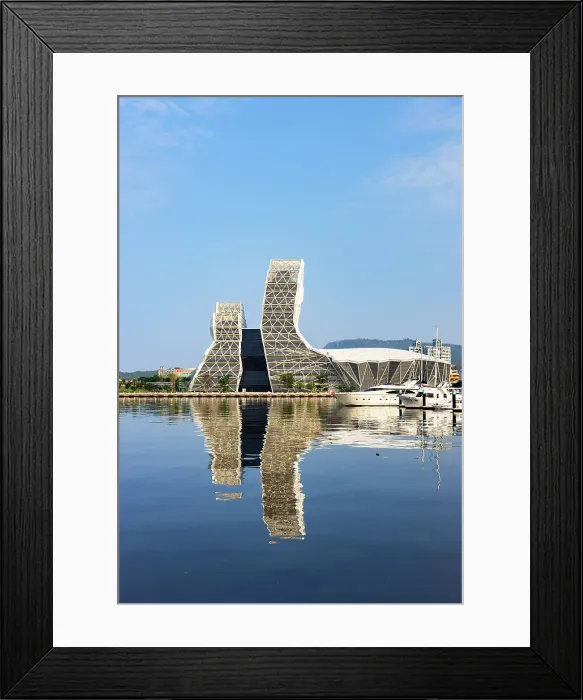 Framed Print : Kaohsiung Music Centre and boats moored at Glory Pier, Kaohsiung, Taiwan Framed Print : Kaohsiung Music Centre and boats moored at Glory Pier, Kaohsiung, Taiwan
