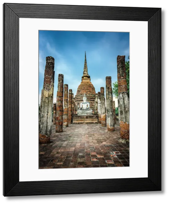 Framed Print : Wat Sa Si Temple with the statue of Buddha in front of the main stupa, Sukhothai Historical Park, Sukhothai, Thailand Framed Print : Wat Sa Si Temple with the statue of Buddha in front of the main stupa, Sukhothai Historical Park, Sukhothai, Thailand