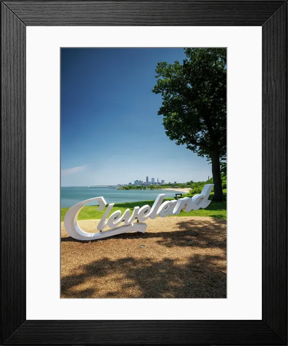 Framed Print : Cleveland sign and skyline, Lake Erie, Ohio, USA Framed Print : Cleveland sign and skyline, Lake Erie, Ohio, USA