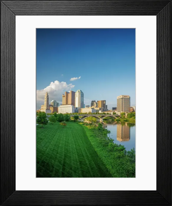 Framed Print : City skyline and Skioto River, Columbus, Ohio, USA Framed Print : City skyline and Skioto River, Columbus, Ohio, USA