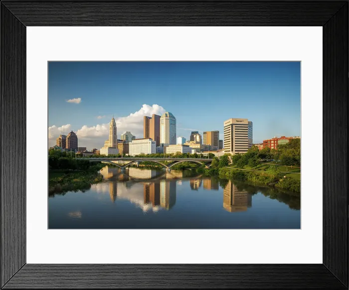 Framed Print : City skyline and Skioto River, Columbus, Ohio, USA Framed Print : City skyline and Skioto River, Columbus, Ohio, USA