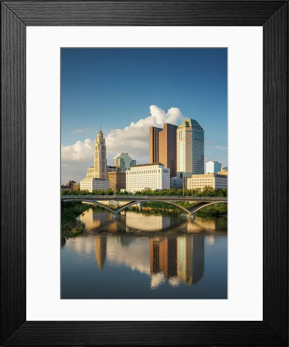 Framed Print : City skyline and Skioto River, Columbus, Ohio, USA Framed Print : City skyline and Skioto River, Columbus, Ohio, USA
