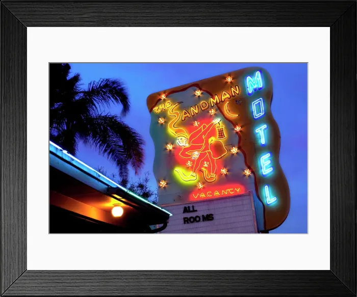 Framed Print : USA, Florida, Saint Petersburg, Pinellas County, Sandman Motel, Neon Sign, 1950's, Road Side Architecture, Open For Business Framed Print : USA, Florida, Saint Petersburg, Pinellas County, Sandman Motel, Neon Sign, 1950's, Road Side Architecture, Open For Business