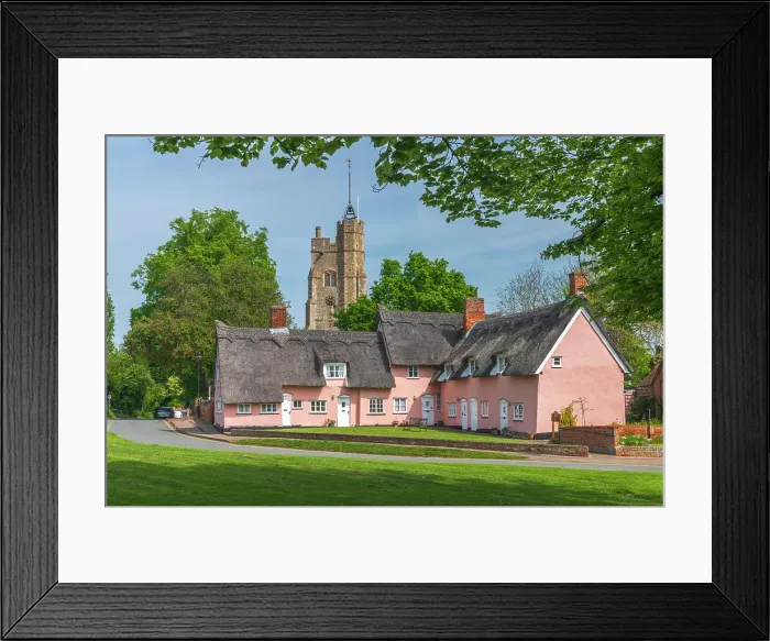 Framed Print : UK, England, Suffolk, Cavendish, St Mary the Virgin's Church and Pink Thatched Cottages Framed Print : UK, England, Suffolk, Cavendish, St Mary the Virgin's Church and Pink Thatched Cottages