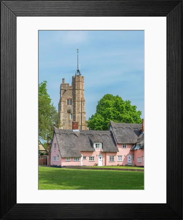 Framed Print : UK, England, Suffolk, Cavendish, St Mary the Virgin's Church and Pink Thatched Cottages Framed Print : UK, England, Suffolk, Cavendish, St Mary the Virgin's Church and Pink Thatched Cottages